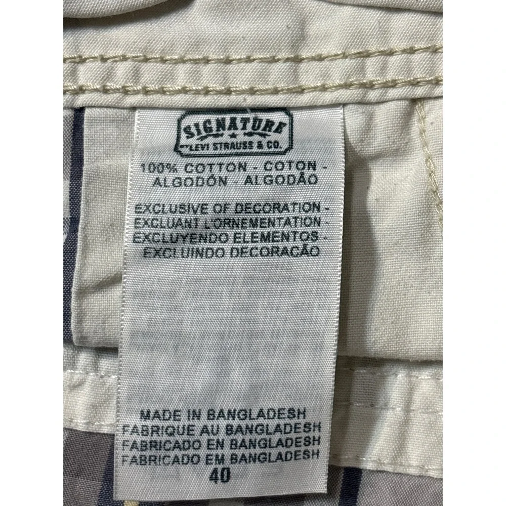 Levi Mens Plaid Cargo Shorts White Grey Blue Relaxed Fit Workwear Size 40